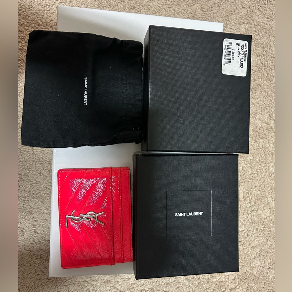 YSL / Saint Laurent neon pink cardholder